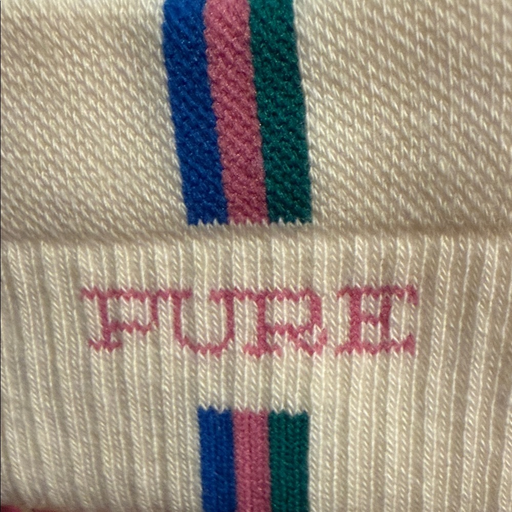 🫐🫐🎀🎀Pure Barre Cream Crew Socks with Teal & Pink Stripes. super cute - Picture 4 of 4